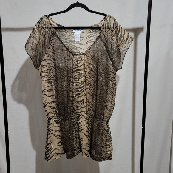 Paragon blouse tiger stripe sheer vintage animal print shirt plus size 2X 1990s - Picture 1 of 13